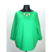 Bawełniana GRUBA BLUZA z haftem na dekolcie - zielona